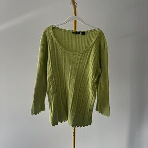 Jeanne Pierre Green 100% Cotton Cable-Knit Pullover Sweater Scoop Neck XL
